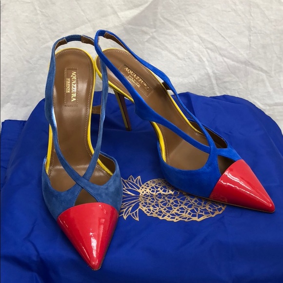 red and blue heels